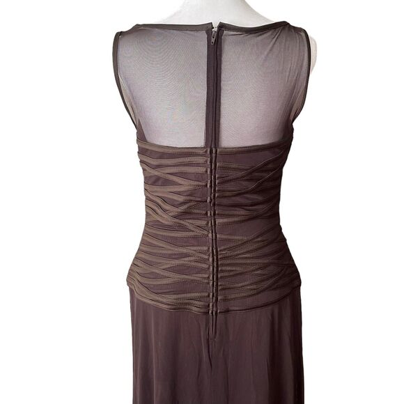 Tadashi 8 Gown Long Dress Dark Brown Sleeveless Mesh Neckline Formal VTG - Picture 10 of 11